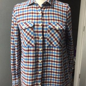 J. Crew Womens Blue Red Shirt Plaid Flannel